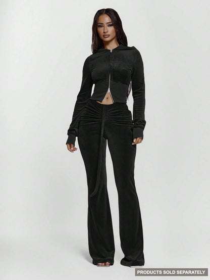 MUSERA Drawstring Tie Ruched Front Low Waist Velour Skinny Fitted Flare Trousers Bottoms Only Sexy Going Out Night Out Cute Streetwear Pants Spring Summer Casual Holiday Y2K