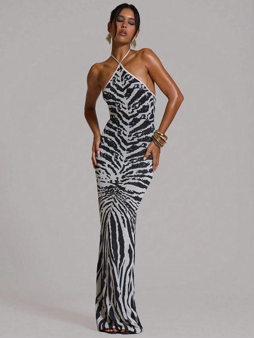 MUSERA Fitted Knit Halterneck Maxi Dress Summer Holiday Vacation Beach Club Sexy Casual Festival Ibiza Elegant Obsidian