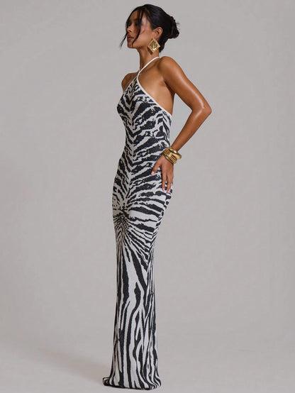 MUSERA Fitted Knit Halterneck Maxi Dress Summer Holiday Vacation Beach Club Sexy Casual Festival Ibiza Elegant Obsidian