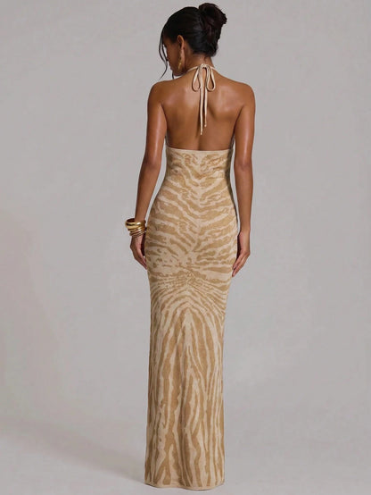 MUSERA Fitted Knit Halterneck Maxi Dress Summer Holiday Vacation Beach Club Sexy Casual Festival Ibiza Elegant Obsidian