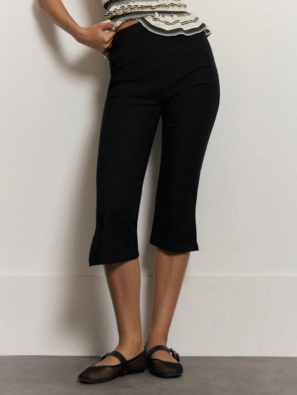 MUSERA Mid Rise Button Capri Leggings Summer Holiday Vacation Y2k Elegant Cute Casual Sexy Collective Back To School Pants Spring Business