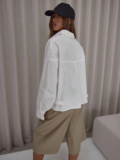 MUSERA Oversized Cotton Poplin Cinched Hem Balloon Sleeve Shirt Classy Cute Sexy Streetwear Night Out Party,Elegant Spring Summer Holiday Office Work