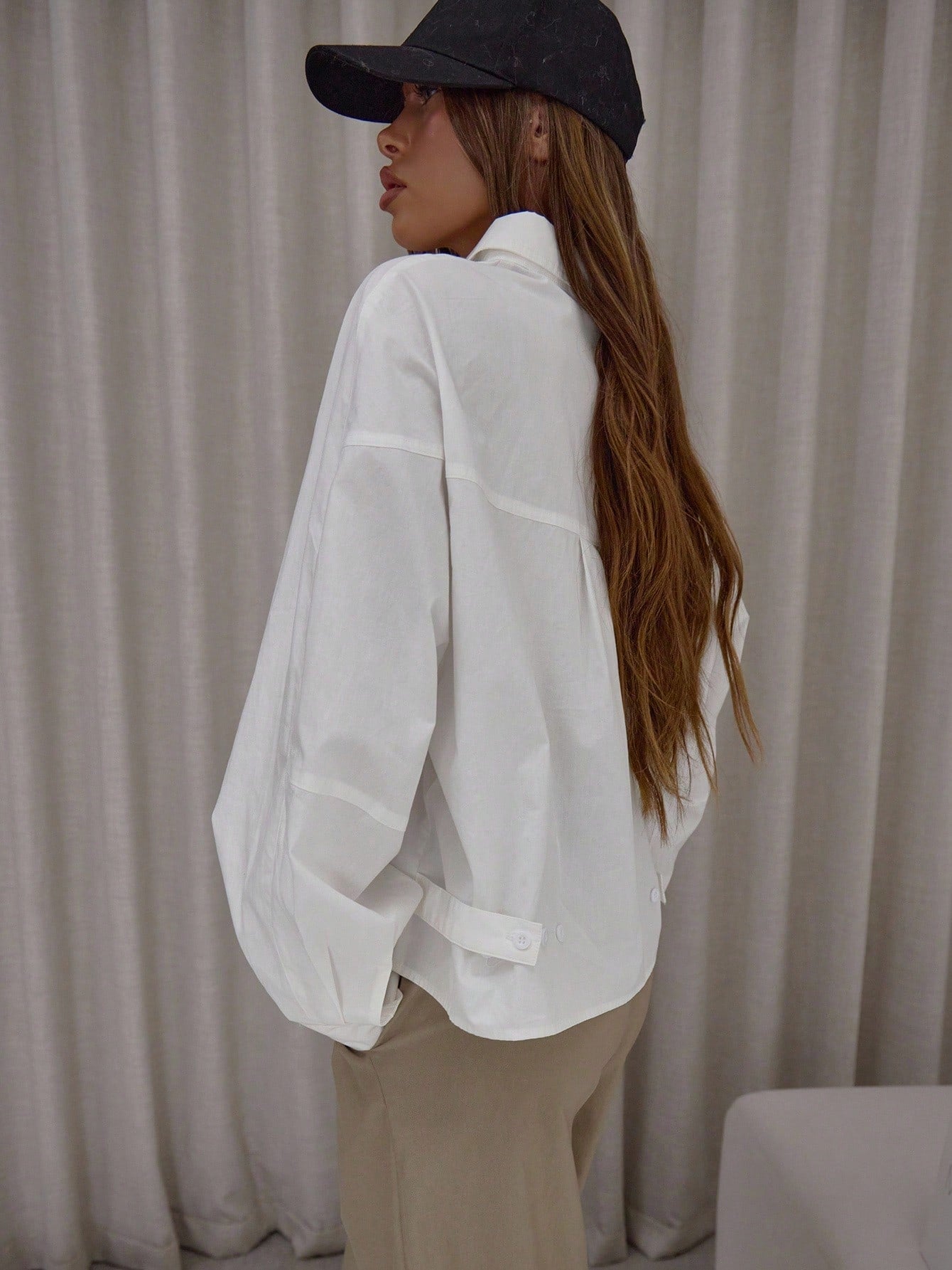 MUSERA Oversized Cotton Poplin Cinched Hem Balloon Sleeve Shirt Classy Cute Sexy Streetwear Night Out Party,Elegant Spring Summer Holiday Office Work