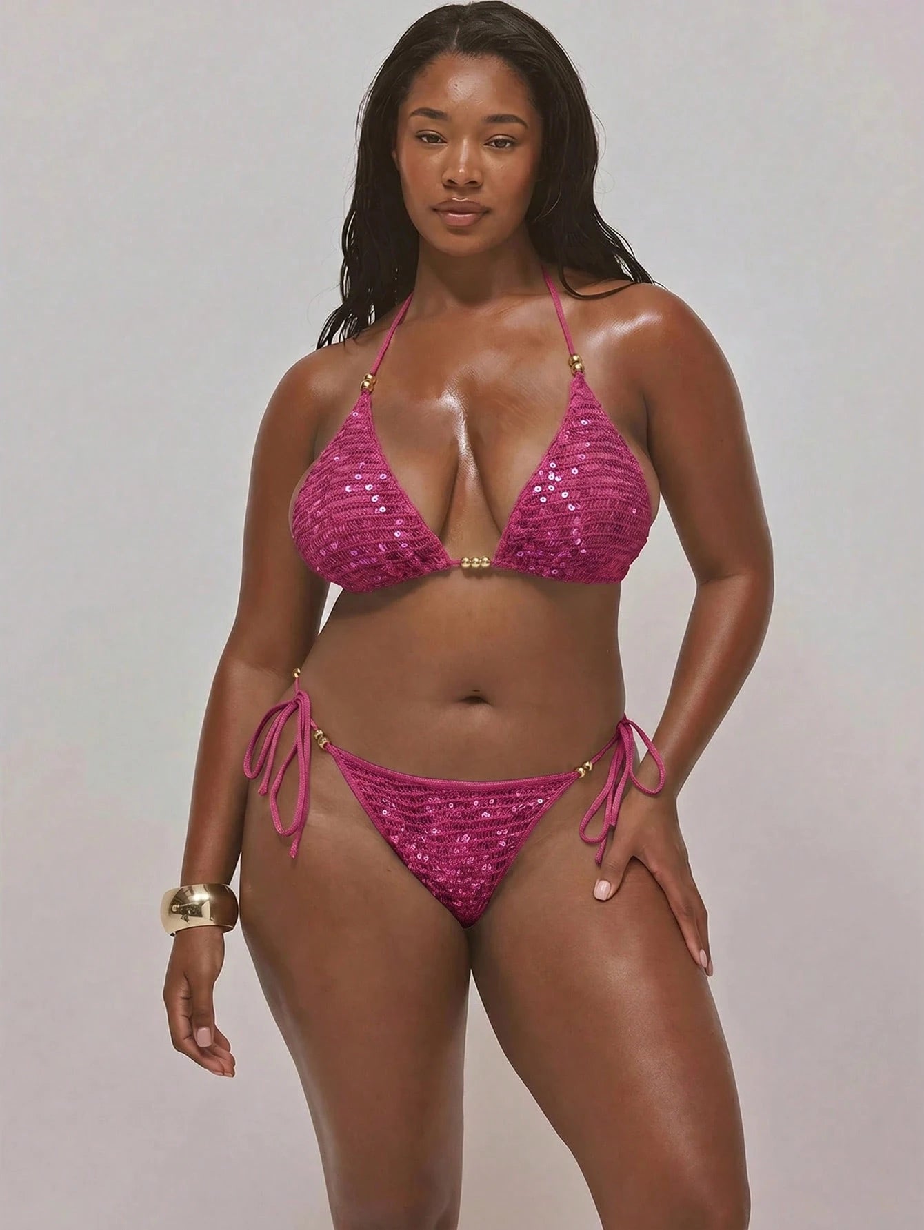 MUSERA Plus Size Beaded Sequin Crochet Triangle Bikini Top Only Spring Summer Easter Cute Holiday Vacation Swim Ibiza Beach Sexy