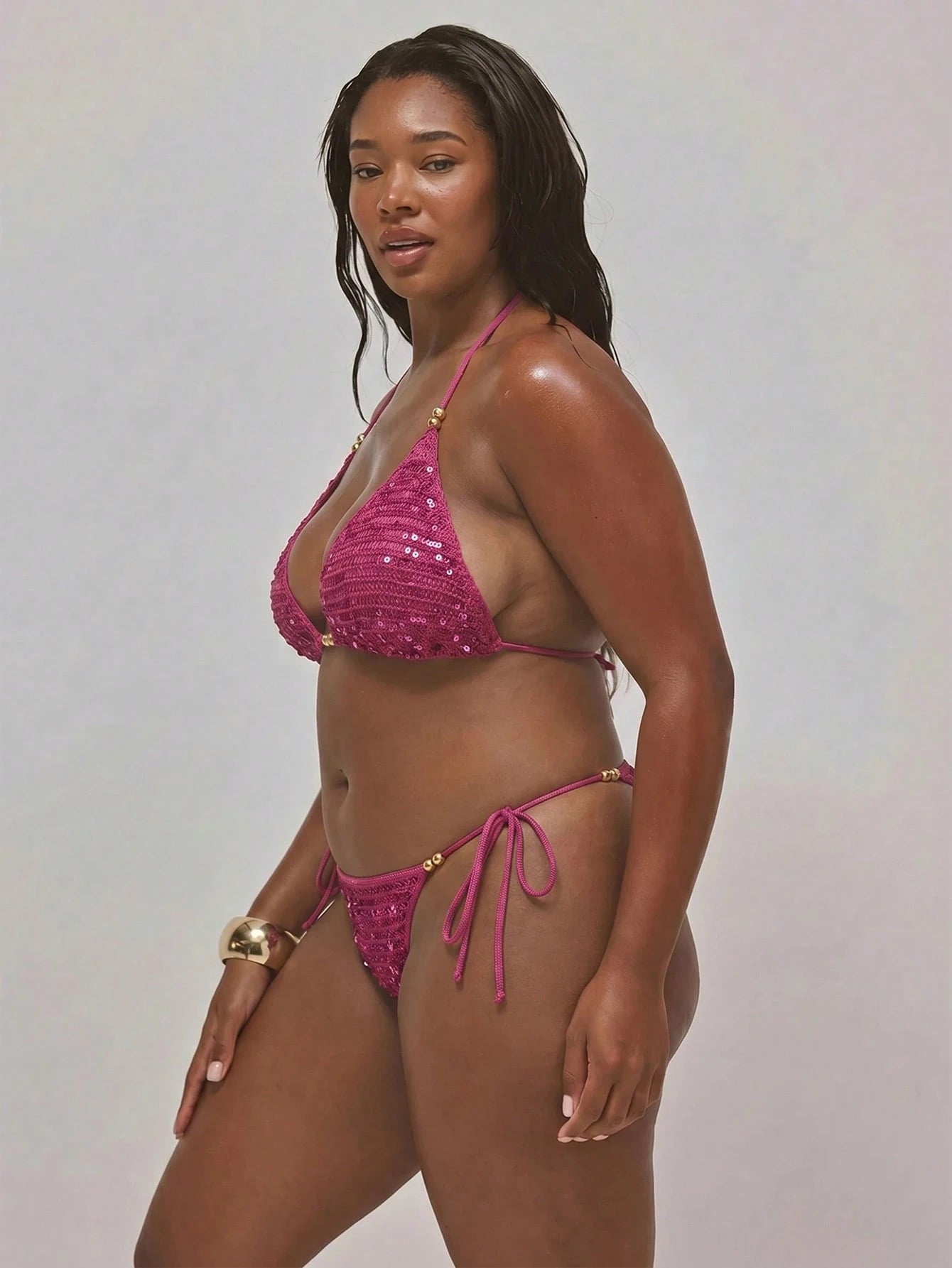 MUSERA Plus Size Beaded Sequin Crochet Triangle Bikini Top Only Spring Summer Easter Cute Holiday Vacation Swim Ibiza Beach Sexy