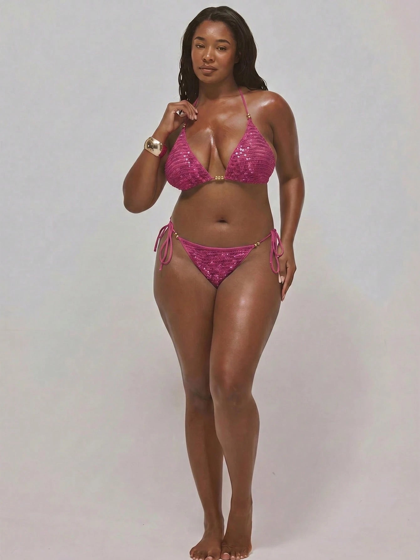 MUSERA Plus Size Beaded Sequin Crochet Triangle Bikini Top Only Spring Summer Easter Cute Holiday Vacation Swim Ibiza Beach Sexy