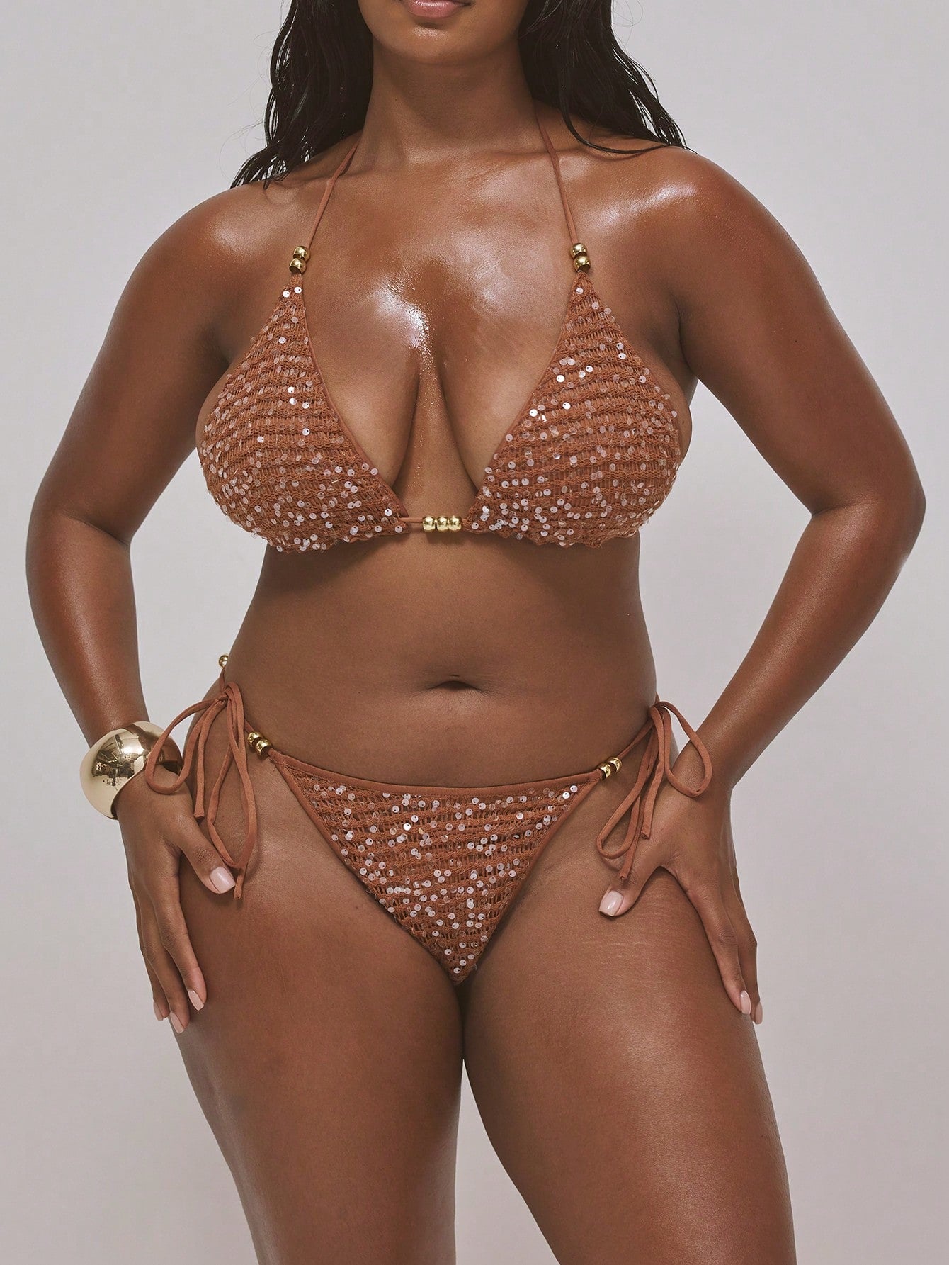 MUSERA Plus Size Beaded Sequin Crochet Triangle Bikini Top Only Spring Summer Easter Cute Holiday Vacation Swim Ibiza Beach Sexy