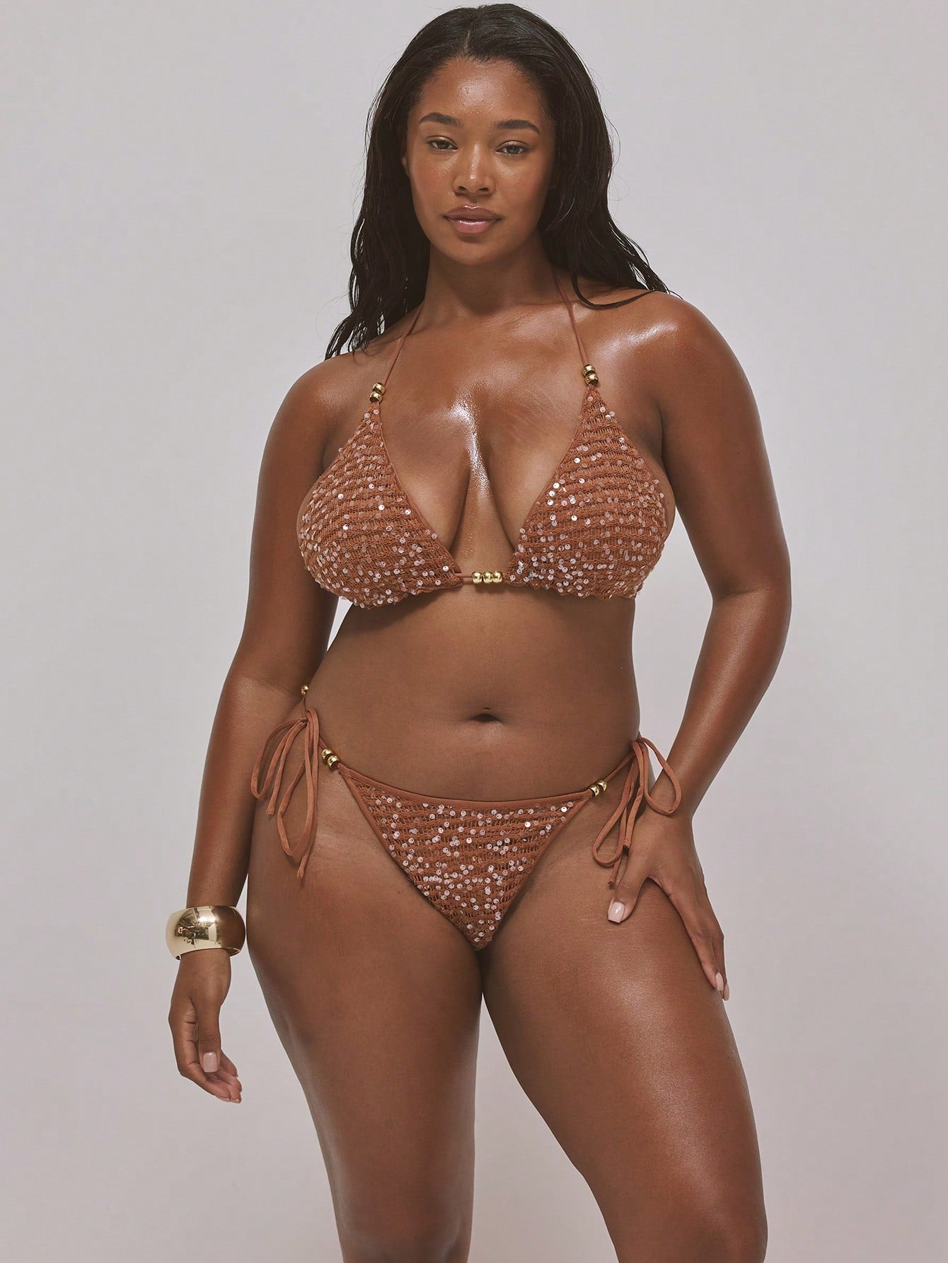 MUSERA Plus Size Beaded Sequin Crochet Triangle Bikini Top Only Spring Summer Easter Cute Holiday Vacation Swim Ibiza Beach Sexy