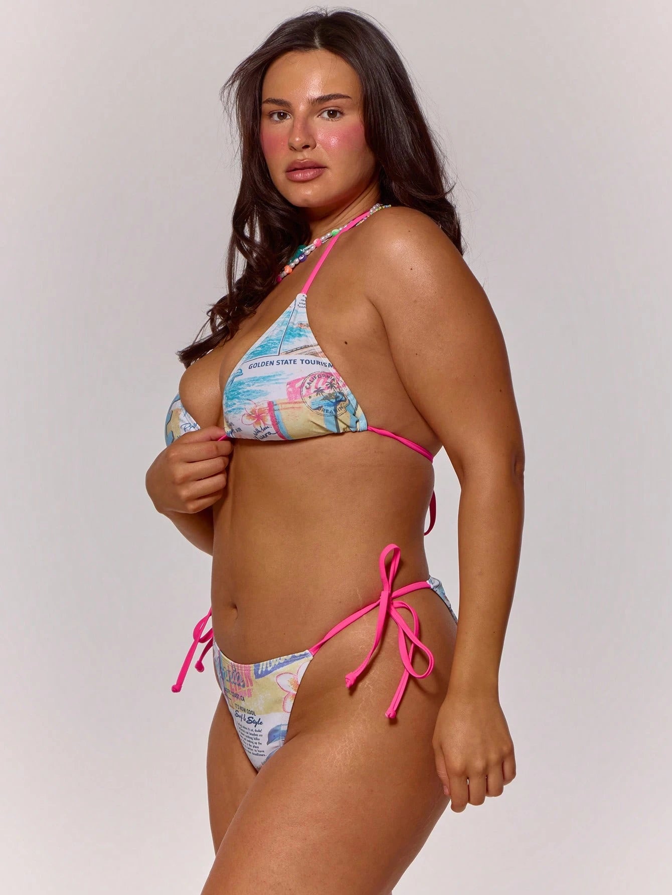 MUSERA Plus Size Contrast Straps Graphic Print Bikini Top Only Spring Summer Vacation Holiday Beach Coolgirl Sexy Ibiza Festival Swim Tides And Tan Lines