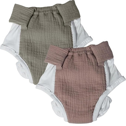 Muslin Adjustable Reusable Diaper Pants with Velcro Closure -(Musk and Olive)