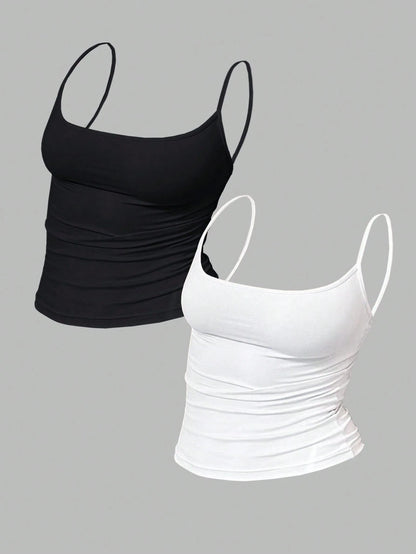 MYSTAURA Women's Solid Color Pleated Fitted Camisole