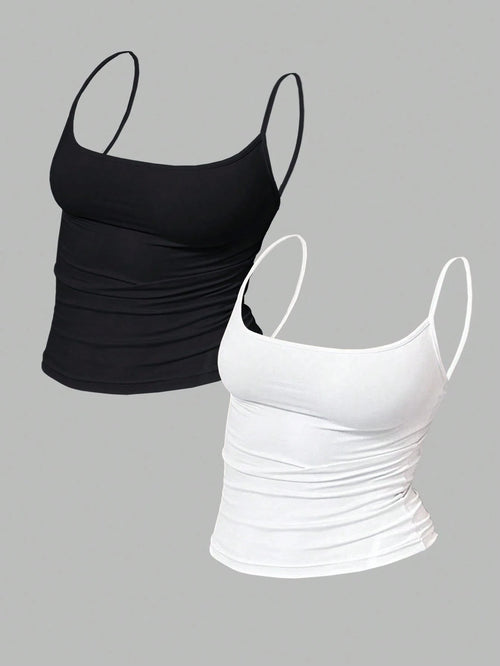 MYSTAURA Women's Solid Color Pleated Fitted Camisole