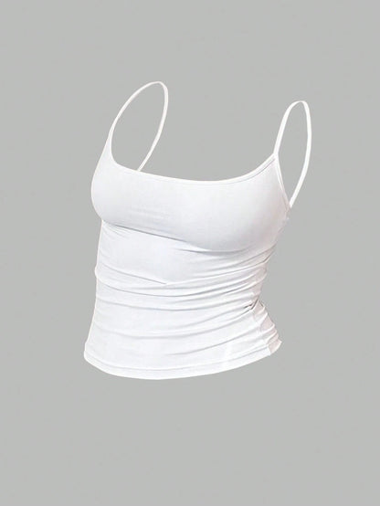 MYSTAURA Women's Solid Color Pleated Fitted Camisole