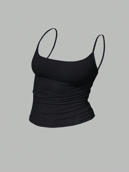 MYSTAURA Women's Solid Color Pleated Fitted Camisole