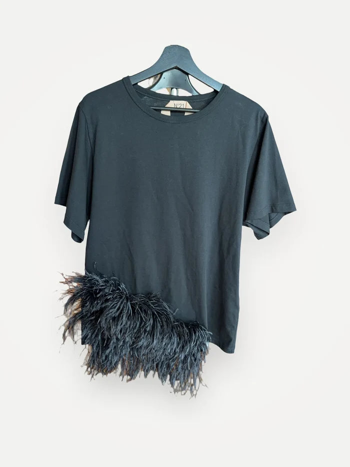 N°21 Feather-trimmed Cotton , 23en2m0f10140539000-t-shirt NWOT