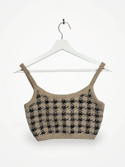 NA-KD Checked Cropped Knitted-topp