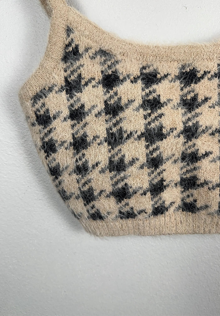 NA-KD Checked Cropped Knitted-topp