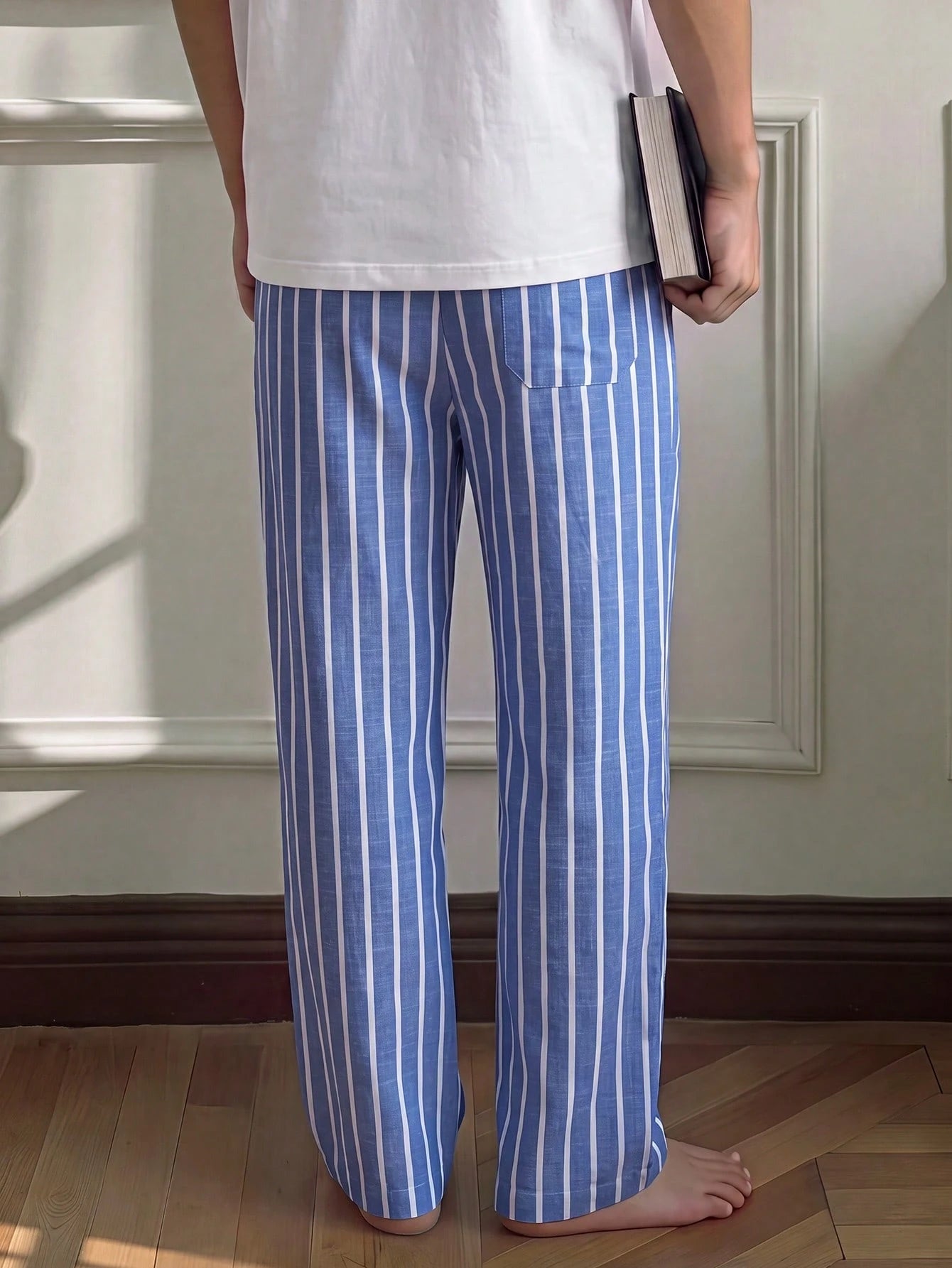 Napfluff Casual Woven Blue & White Striped Men's Loungewear Bottoms