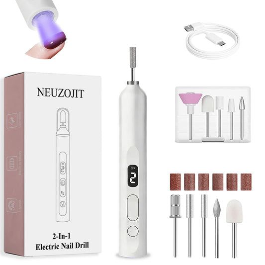 NEUZOJIT Low Noise Electric Nail Drill Machine, Integrated Mini UV Nail Lamp, Wireless Rechargeable Nail File Pen With Multiple Drill Bits For Gel Nail Remover And Shaper(148 Chars)