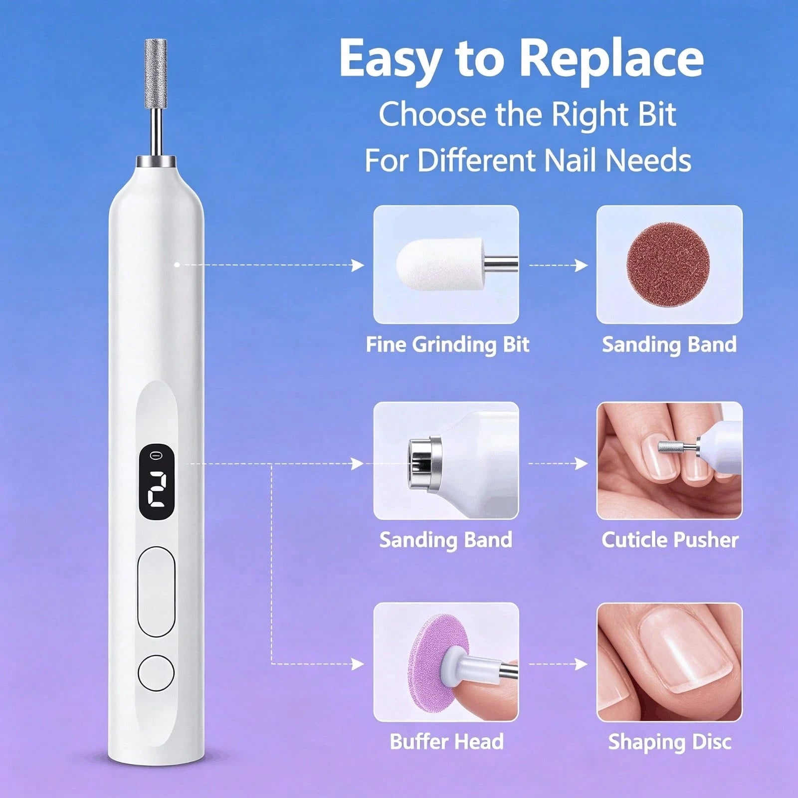 NEUZOJIT Low Noise Electric Nail Drill Machine, Integrated Mini UV Nail Lamp, Wireless Rechargeable Nail File Pen With Multiple Drill Bits For Gel Nail Remover And Shaper(148 Chars)