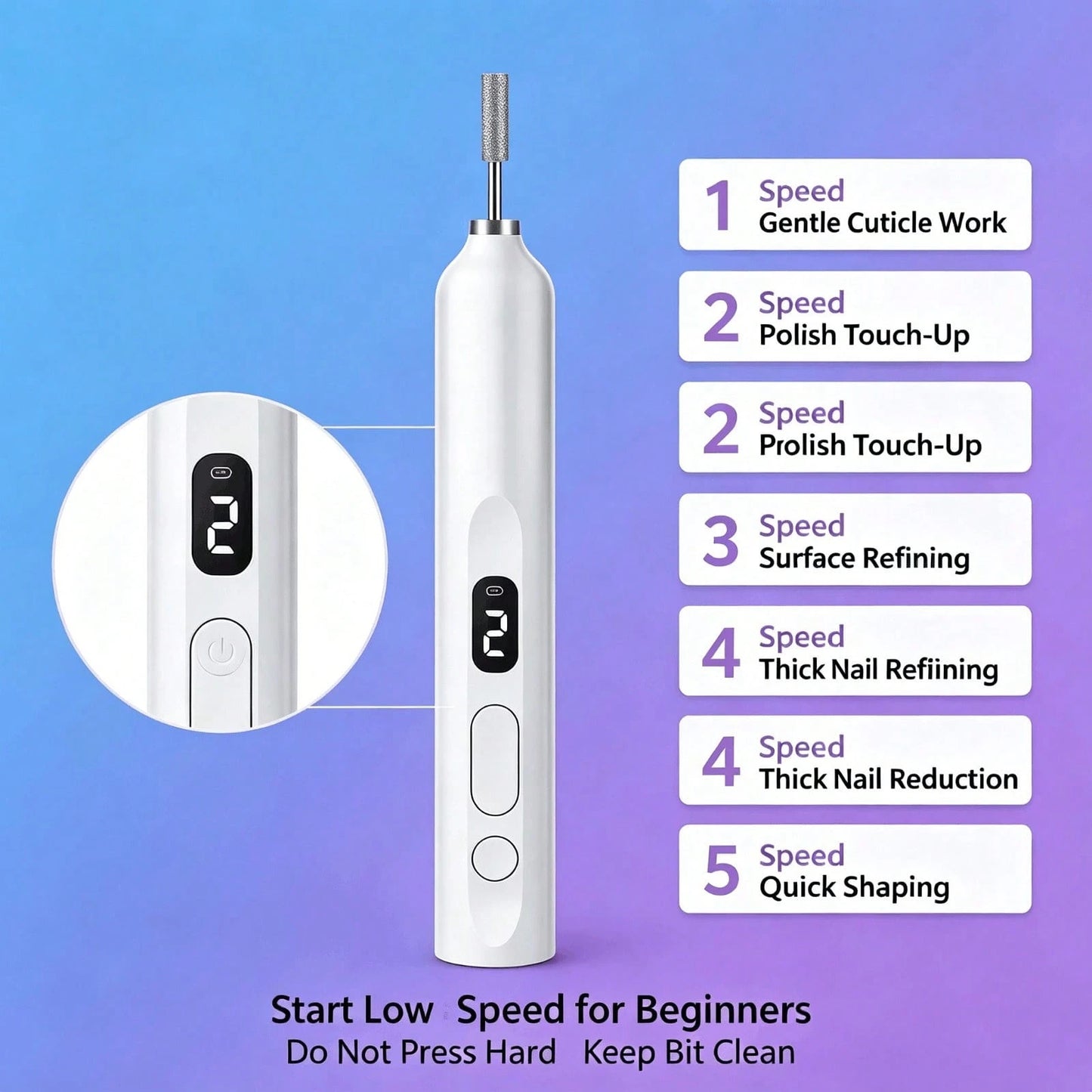 NEUZOJIT Low Noise Electric Nail Drill Machine, Integrated Mini UV Nail Lamp, Wireless Rechargeable Nail File Pen With Multiple Drill Bits For Gel Nail Remover And Shaper(148 Chars)