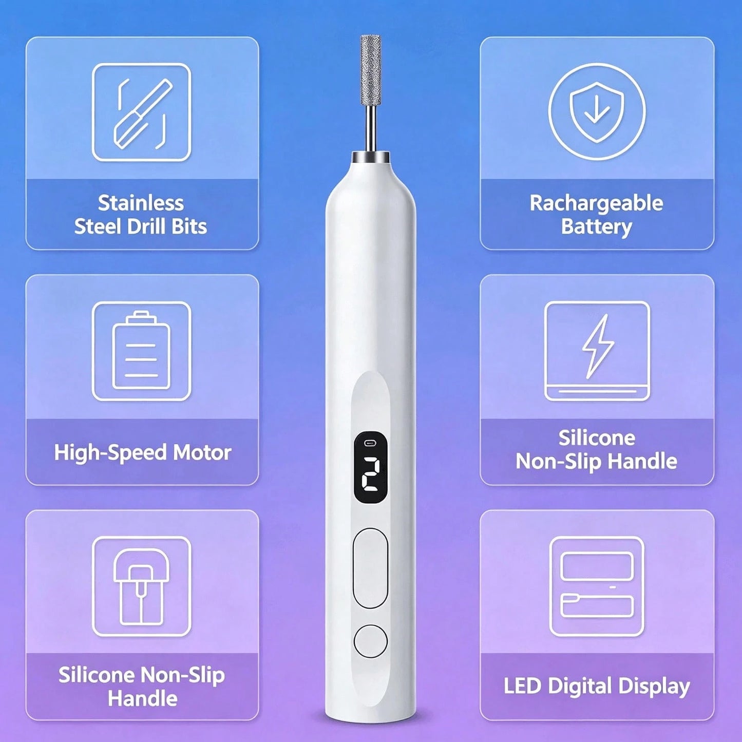 NEUZOJIT Low Noise Electric Nail Drill Machine, Integrated Mini UV Nail Lamp, Wireless Rechargeable Nail File Pen With Multiple Drill Bits For Gel Nail Remover And Shaper(148 Chars)