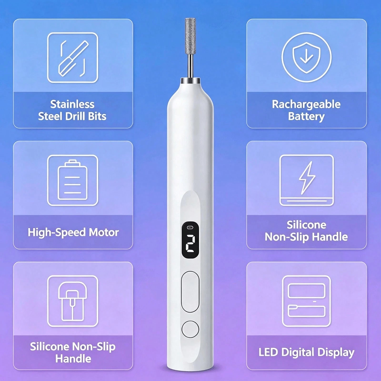 NEUZOJIT Low Noise Electric Nail Drill Machine, Integrated Mini UV Nail Lamp, Wireless Rechargeable Nail File Pen With Multiple Drill Bits For Gel Nail Remover And Shaper(148 Chars)