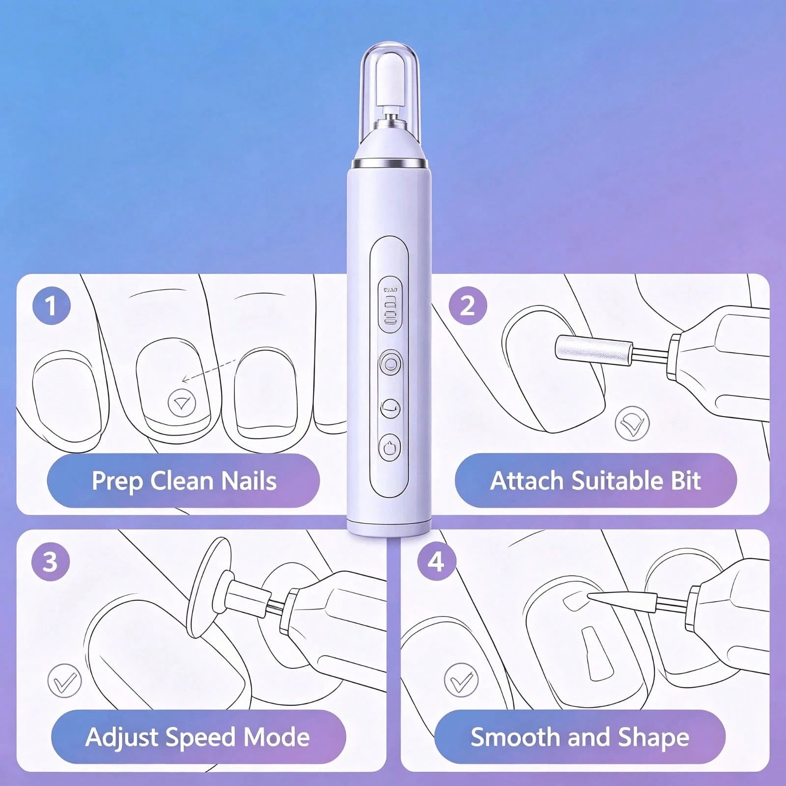 NEUZOJIT Low Noise Electric Nail Drill Machine, Integrated Mini UV Nail Lamp, Wireless Rechargeable Nail File Pen With Multiple Drill Bits For Gel Nail Remover And Shaper(148 Chars)