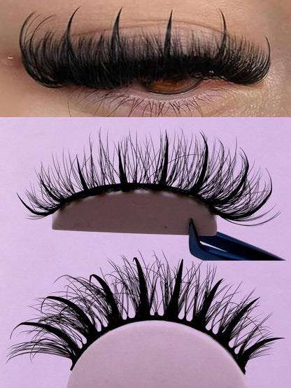 New 5D Fluffy Spiky False Eyelashes 7 Pairs 20mm Russian Style Strip Lashes, Wet Glossy Makeup Effect, Extension Look, Spiky Cartoon Lashes, Natural Soft Fluffy Faux Mink Lashes 3D Russian Voluminous