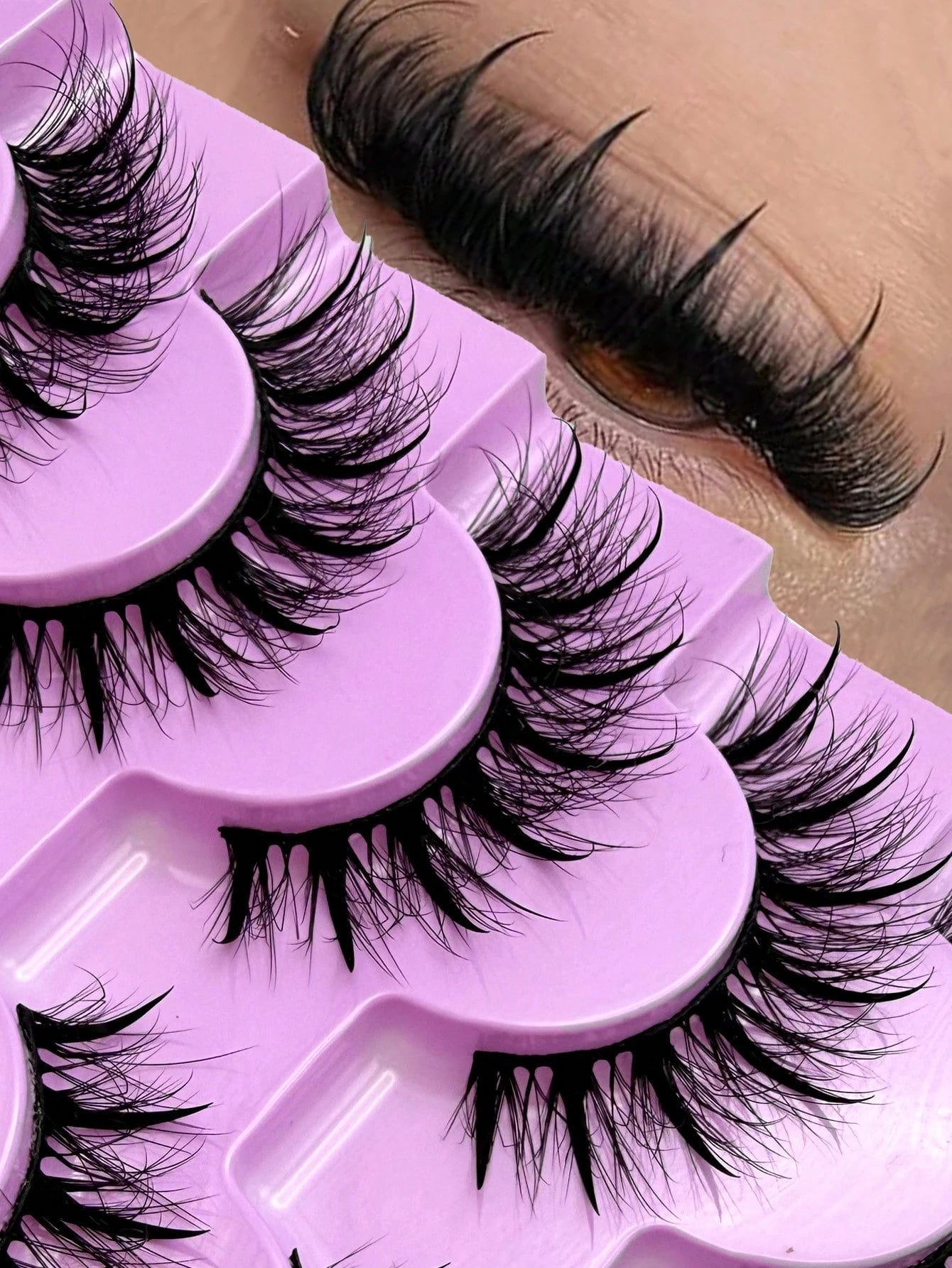 New 5D Fluffy Spiky False Eyelashes 7 Pairs 20mm Russian Style Strip Lashes, Wet Glossy Makeup Effect, Extension Look, Spiky Cartoon Lashes, Natural Soft Fluffy Faux Mink Lashes 3D Russian Voluminous
