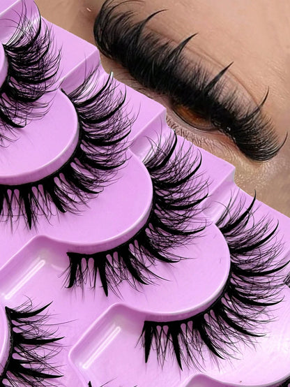 New 5D Fluffy Spiky False Eyelashes 7 Pairs 20mm Russian Style Strip Lashes, Wet Glossy Makeup Effect, Extension Look, Spiky Cartoon Lashes, Natural Soft Fluffy Faux Mink Lashes 3D Russian Voluminous