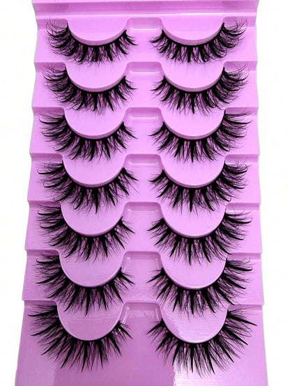 New 5D Fluffy Spiky False Eyelashes 7 Pairs 20mm Russian Style Strip Lashes, Wet Glossy Makeup Effect, Extension Look, Spiky Cartoon Lashes, Natural Soft Fluffy Faux Mink Lashes 3D Russian Voluminous