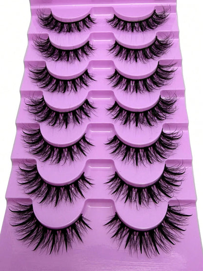 New 5D Fluffy Spiky False Eyelashes 7 Pairs 20mm Russian Style Strip Lashes, Wet Glossy Makeup Effect, Extension Look, Spiky Cartoon Lashes, Natural Soft Fluffy Faux Mink Lashes 3D Russian Voluminous