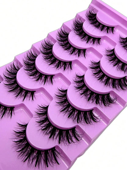 New 5D Fluffy Spiky False Eyelashes 7 Pairs 20mm Russian Style Strip Lashes, Wet Glossy Makeup Effect, Extension Look, Spiky Cartoon Lashes, Natural Soft Fluffy Faux Mink Lashes 3D Russian Voluminous