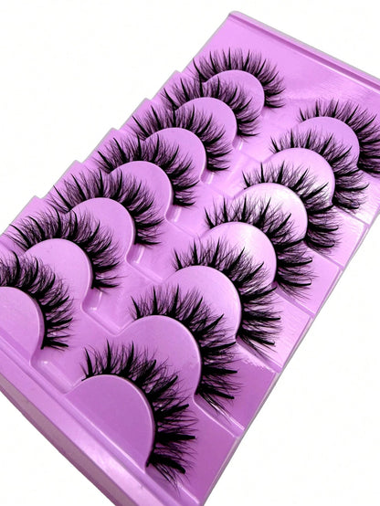 New 5D Fluffy Spiky False Eyelashes 7 Pairs 20mm Russian Style Strip Lashes, Wet Glossy Makeup Effect, Extension Look, Spiky Cartoon Lashes, Natural Soft Fluffy Faux Mink Lashes 3D Russian Voluminous