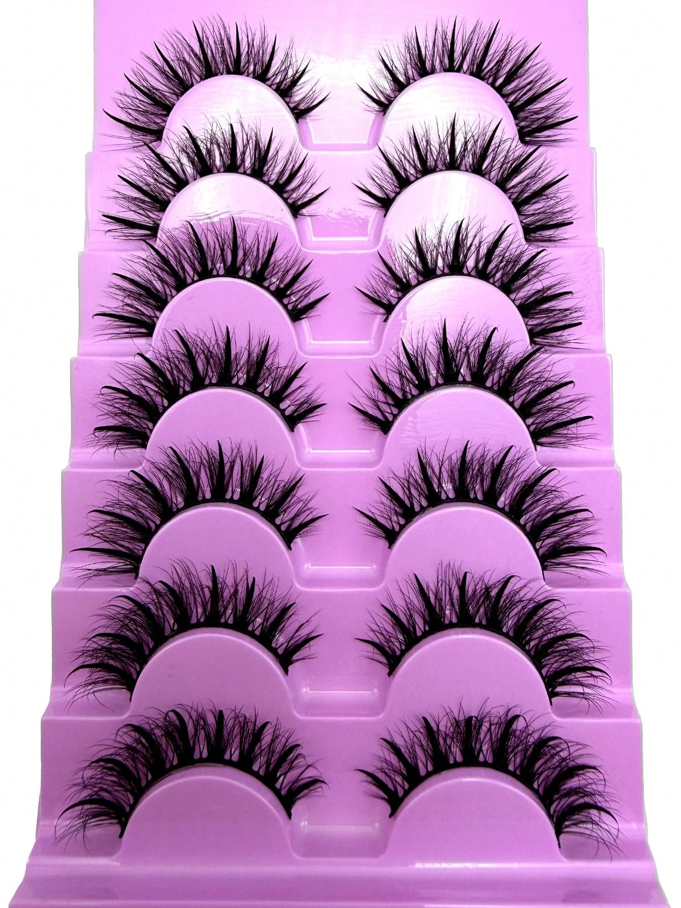 New 5D Fluffy Spiky False Eyelashes 7 Pairs 20mm Russian Style Strip Lashes, Wet Glossy Makeup Effect, Extension Look, Spiky Cartoon Lashes, Natural Soft Fluffy Faux Mink Lashes 3D Russian Voluminous