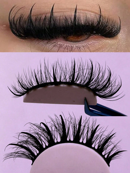 New 5D Fluffy Spiky False Eyelashes 7 Pairs 20mm Russian Style Strip Lashes, Wet Glossy Makeup Effect, Extension Look, Spiky Cartoon Lashes, Natural Soft Fluffy Faux Mink Lashes 3D Russian Voluminous