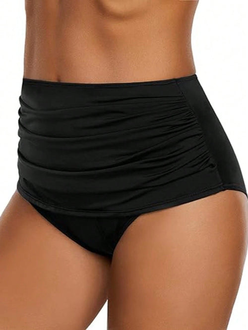 New Arrival High Waist Women Bikini Bottom, Solid Color Sexy Lifting Slim Modest Swim Trunks, Summer Beach Vacation Casual Black