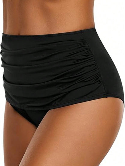 New Arrival High Waist Women Bikini Bottom, Solid Color Sexy Lifting Slim Modest Swim Trunks, Summer Beach Vacation Casual Black