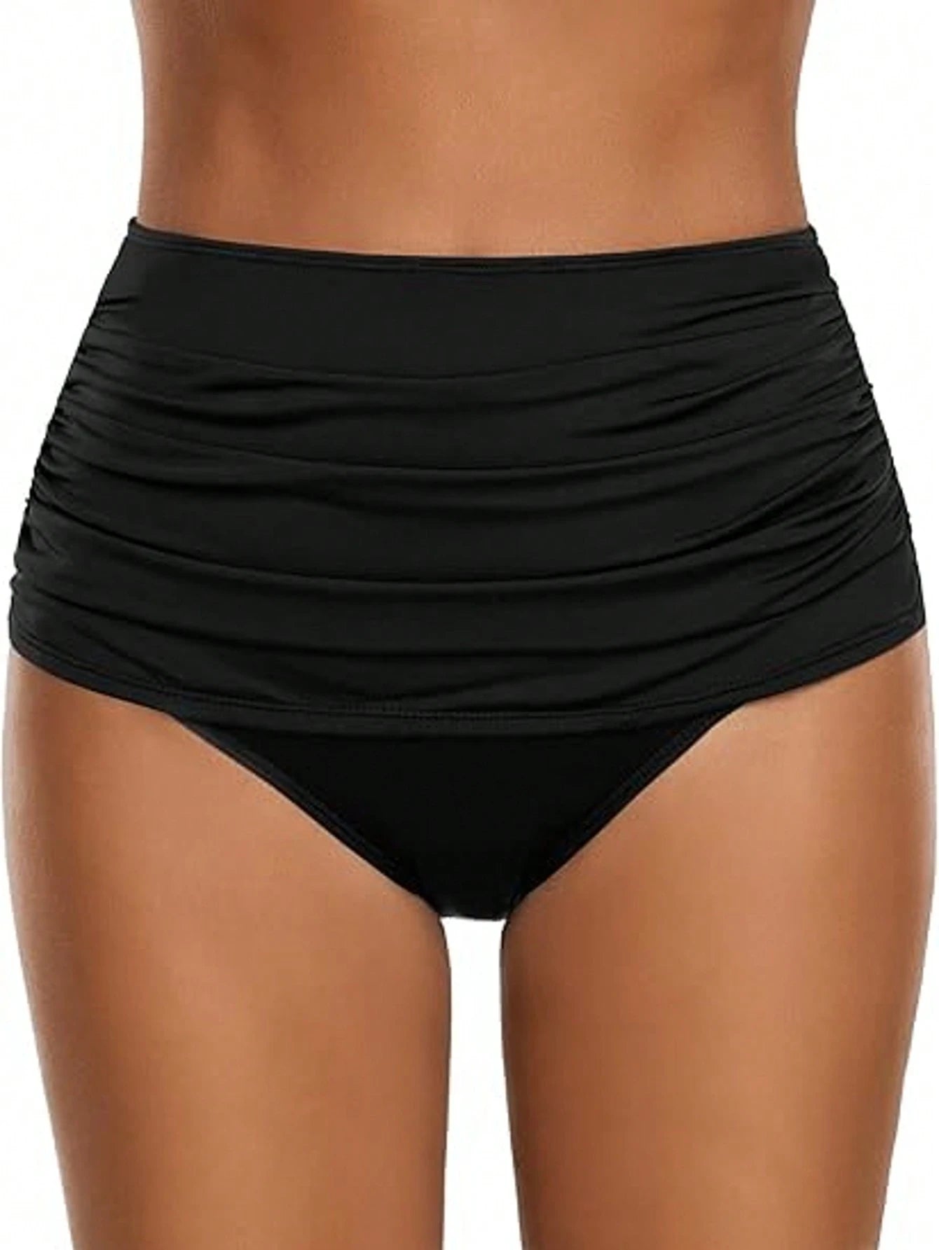 New Arrival High Waist Women Bikini Bottom, Solid Color Sexy Lifting Slim Modest Swim Trunks, Summer Beach Vacation Casual Black