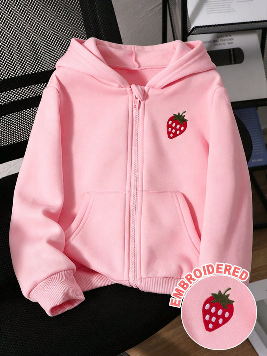New Autumn/Winter Young Girl Jacket Coat With Zipper Hooded Sweatshirt, Bow Print Versatile Top Outerwear