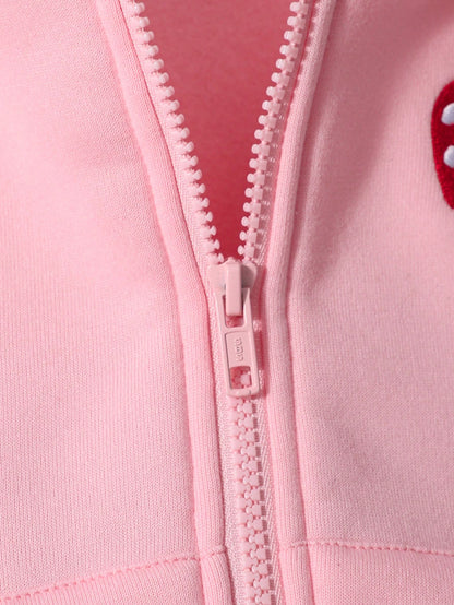 New Autumn/Winter Young Girl Jacket Coat With Zipper Hooded Sweatshirt, Bow Print Versatile Top Outerwear