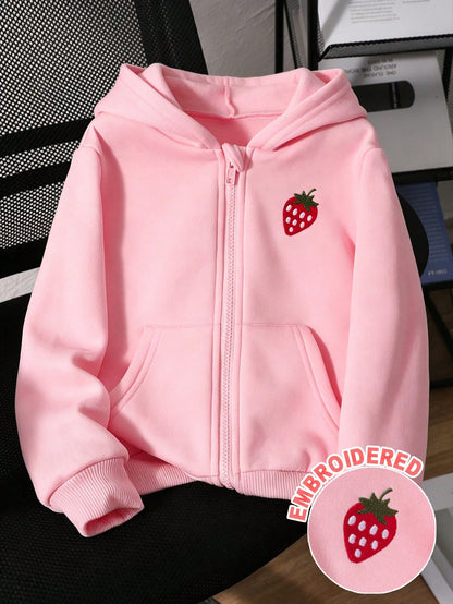 New Autumn/Winter Young Girl Jacket Coat With Zipper Hooded Sweatshirt, Bow Print Versatile Top Outerwear