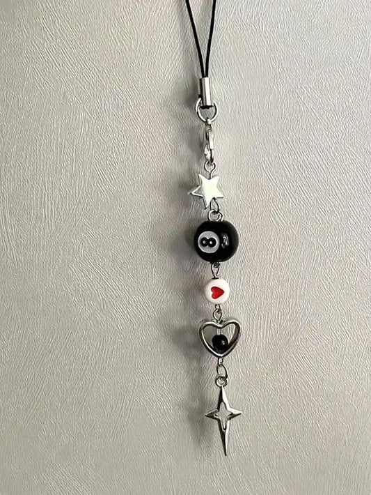 New Black 8-Shaped Bead, Pentagram, Starburst Chain Lanyard, Y2K Retro Grunge Style, Phone Lanyard, Phone Charm Gifts For Mother, Family, Friends, Birthday, Holiday Phone Chain