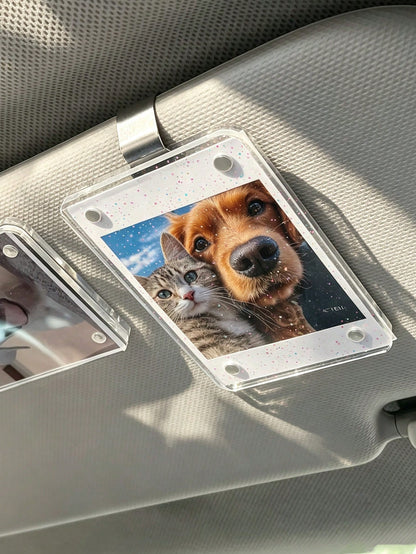 New Car Sun Visor Magnetic Photo Clip, Universal Acrylic Fridge Magnet Transparent Magnetic Instant Photo Frame, Car Sun Visor Photo Frame Clip, Personalized DIY Car Interior Decoration Photo Frame, C