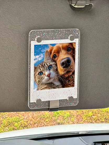 New Car Sun Visor Magnetic Photo Clip, Universal Acrylic Fridge Magnet Transparent Magnetic Instant Photo Frame, Car Sun Visor Photo Frame Clip, Personalized DIY Car Interior Decoration Photo Frame, C
