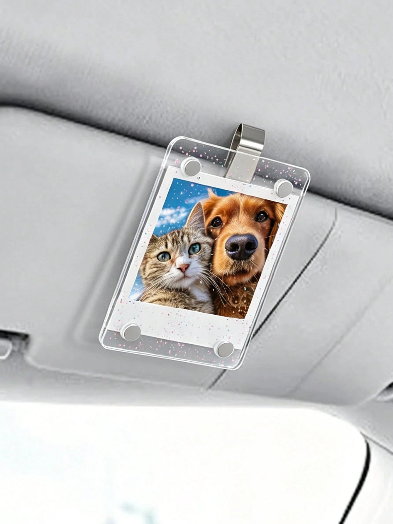 New Car Sun Visor Magnetic Photo Clip, Universal Acrylic Fridge Magnet Transparent Magnetic Instant Photo Frame, Car Sun Visor Photo Frame Clip, Personalized DIY Car Interior Decoration Photo Frame, C