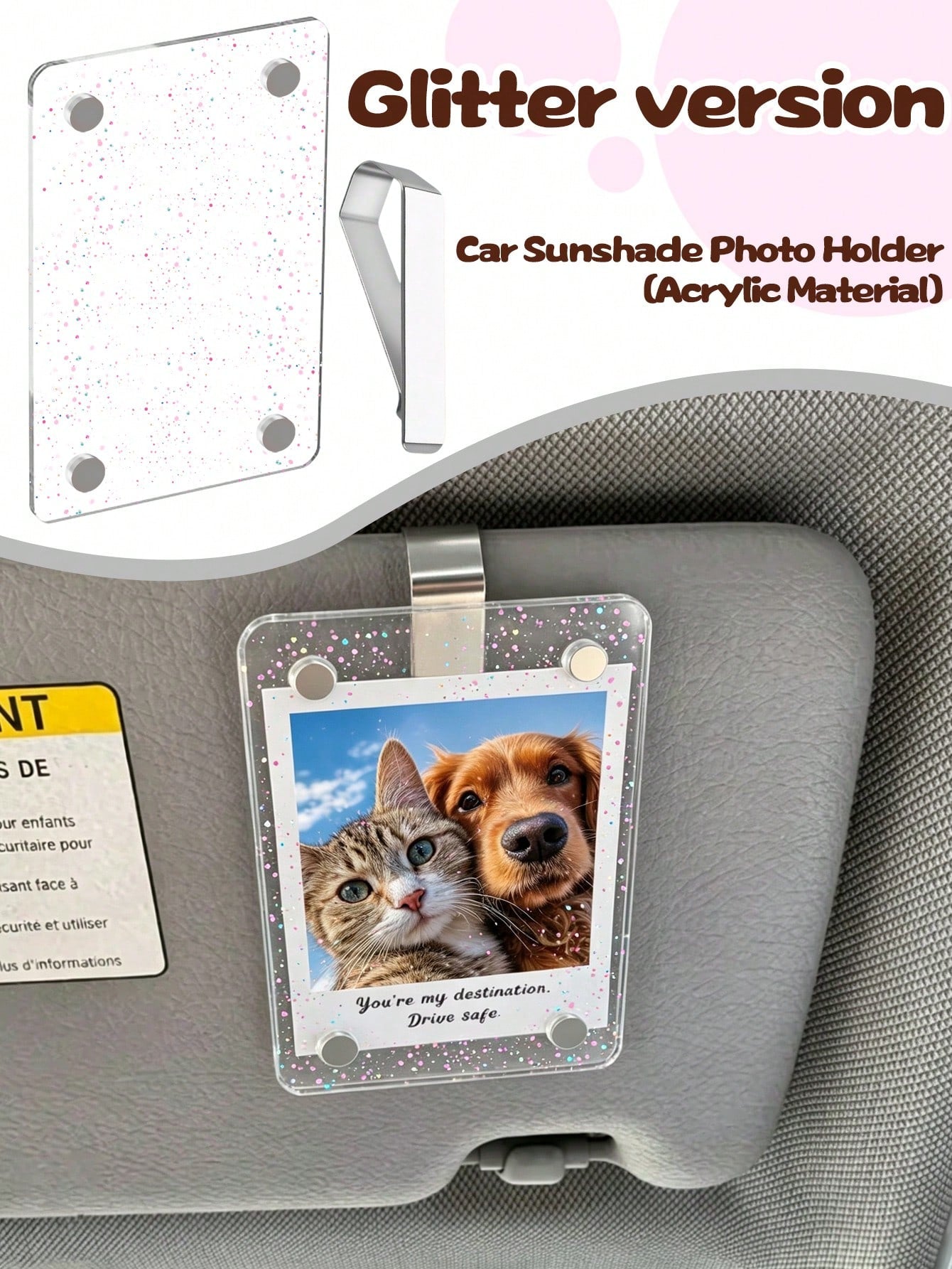New Car Sun Visor Magnetic Photo Clip, Universal Acrylic Fridge Magnet Transparent Magnetic Instant Photo Frame, Car Sun Visor Photo Frame Clip, Personalized DIY Car Interior Decoration Photo Frame, C