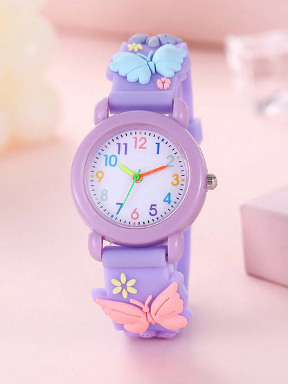 New Cartoon Butterfly Children's Watch, Quartz Electronic Watch With Colorful Numerals, Gift For Little Girls