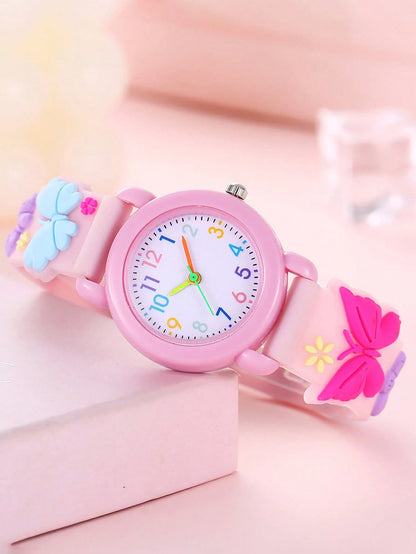 New Cartoon Butterfly Children's Watch, Quartz Electronic Watch With Colorful Numerals, Gift For Little Girls
